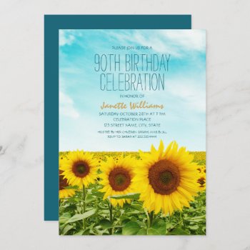 Rustic Sunflower Floral 90th Birthday Party Invitation by superdazzle at Zazzle