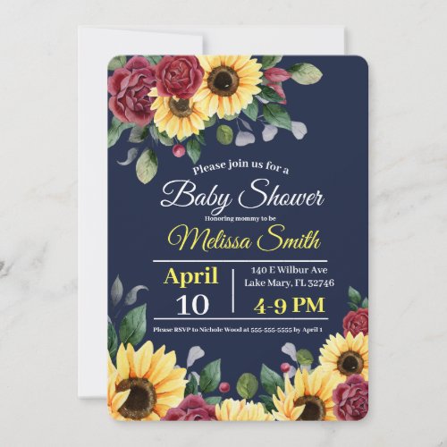 Rustic Sunflower Floral Baby Shower Invitation