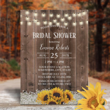 Rustic Sunflower Floral Barn Wood Bridal Shower Invitation by myinvitation at Zazzle
