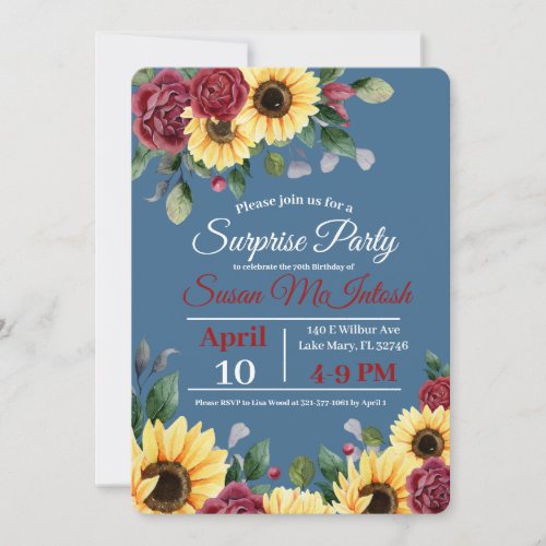 Rustic Sunflower Floral Birthday Party Invitation