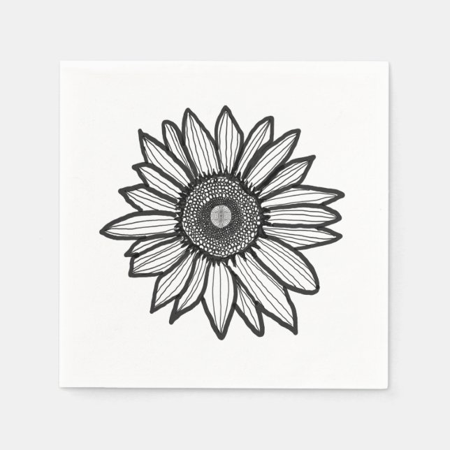 Rustic Sunflower Floral Black & White Napkin (Front)