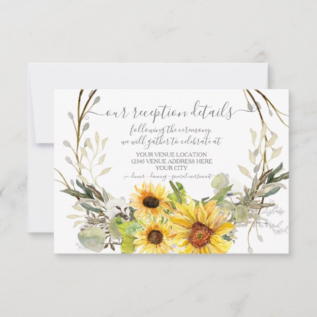 Rustic Sunflower Floral BOHO Watercolor Reception RSVP Card (Front)