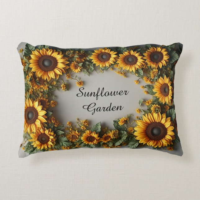 Rustic Sunflower Floral Bouquet Design Accent Pillow (Front)