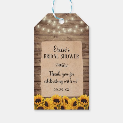 Rustic Sunflower Floral Bridal Shower Favor Gift Tags