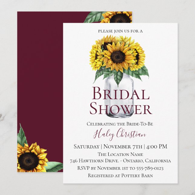 Rustic Sunflower Floral Bridal Shower Invitation (Front/Back)