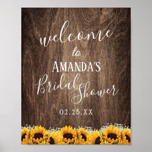 Rustic Sunflower Floral Bridal Shower Welcome Poster