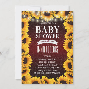 Rustic Sunflower Floral Burgundy Red Baby Shower Invitation