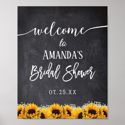 Rustic Sunflower Floral Chalkboard Bridal Shower Poster