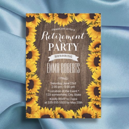 Rustic Sunflower Floral Framed Retirement Party Invitation