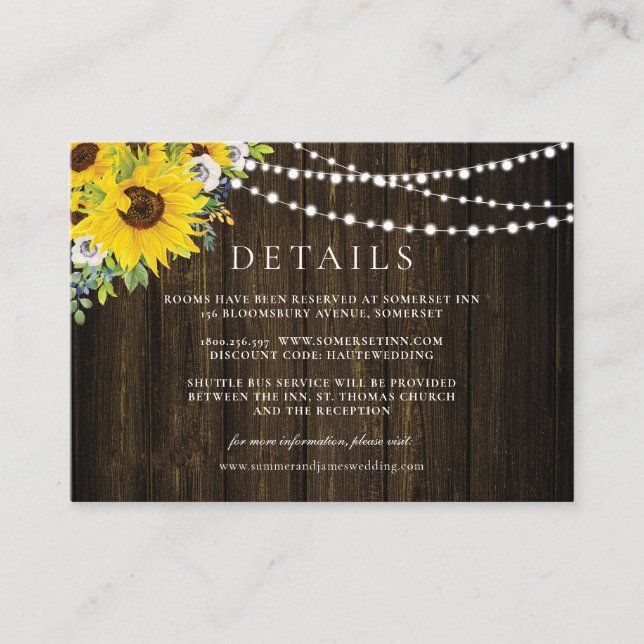 Rustic Sunflower Floral Greenery Wedding Details   Enclosure Card (Front)