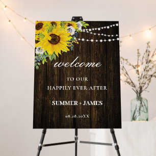 Rustic Sunflower Floral Greenery Wedding Welcome Foam Board