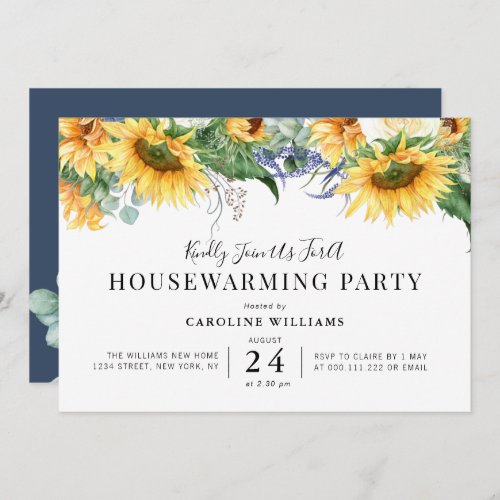 rustic sunflower floral housewarming party invitation