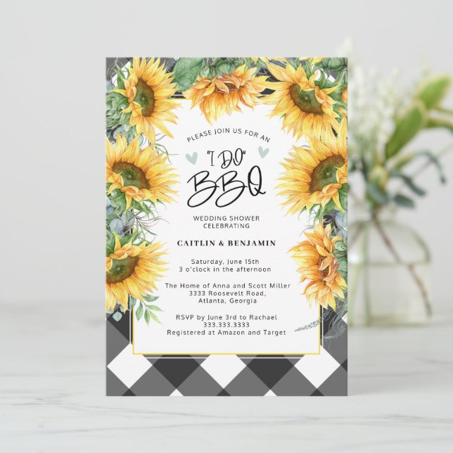 Rustic Sunflower Floral I Do BBQ Bridal Shower Invitation (Standing Front)
