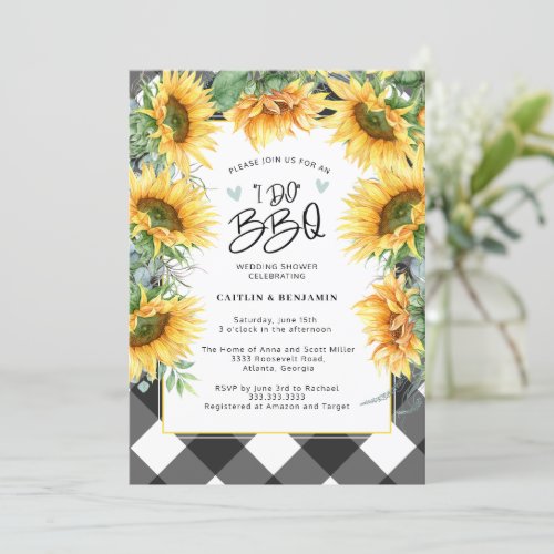 Rustic Sunflower Floral I Do BBQ Bridal Shower Invitation