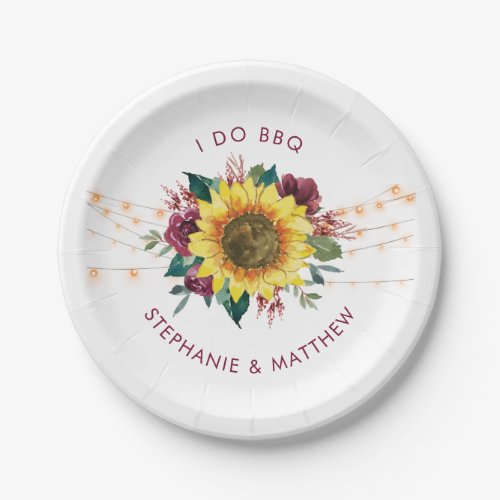 Rustic Sunflower Floral Lights Engagement I Do BBQ Paper Plates