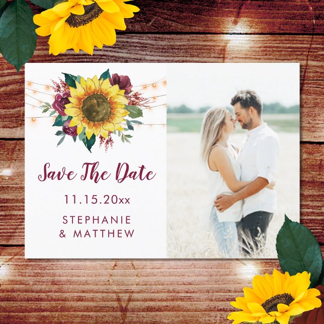 Rustic Sunflower Floral Lights Photo Save The Date (Creator Uploaded)