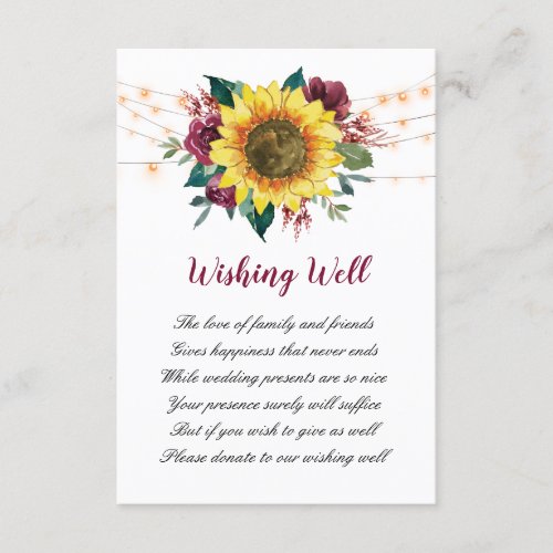 Rustic Sunflower Floral Lights Wishing Well Enclosure Card