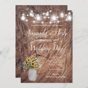Rustic Sunflower Floral Mason Jar Country Wedding Invitation