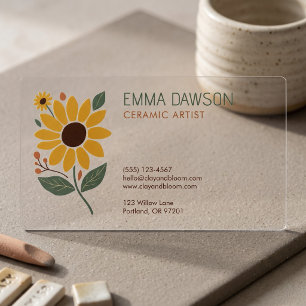 Rustic Sunflower Floral Personalized Modern Design Clear Business Cards