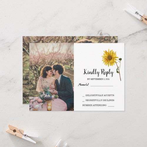 Rustic sunflower floral photo country RSVP Wedding Invitation