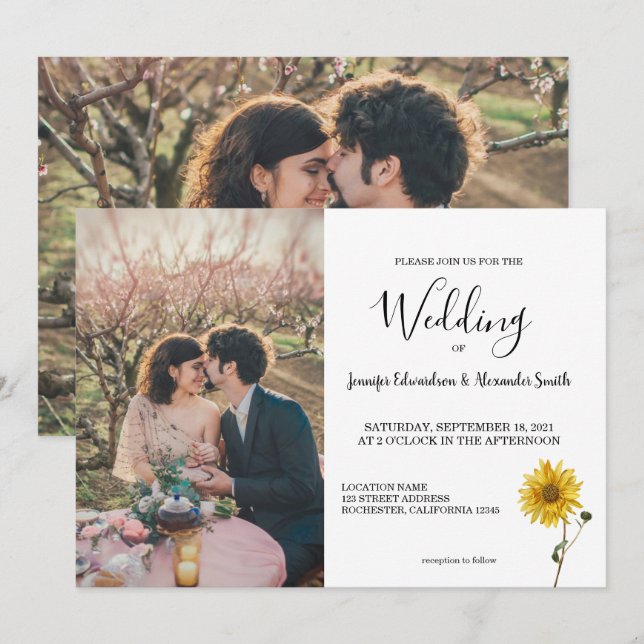 Rustic sunflower floral photo country Wedding Invi Invitation (Front/Back)