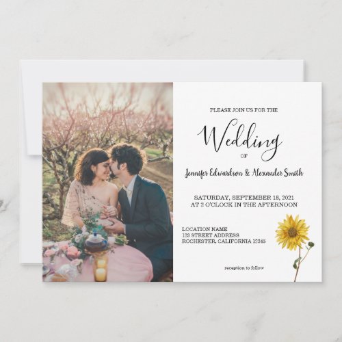 Rustic sunflower floral photo country Wedding Invitation