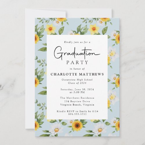 Rustic Sunflower  Floral Photo Graduation Party  Invitation