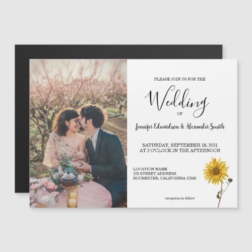 Rustic sunflower floral photo magnetic Wedding