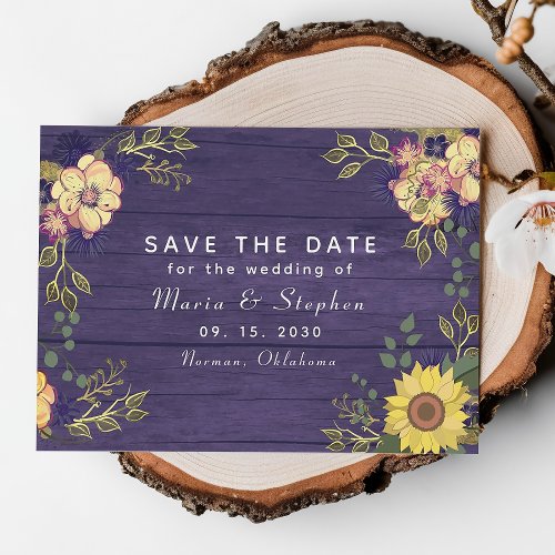 Rustic Sunflower Floral Purple Wedding Save The Date
