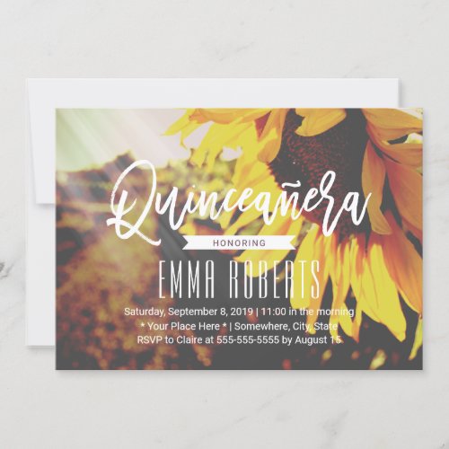 Rustic Sunflower Floral Quinceanera 15th Birthday Invitation