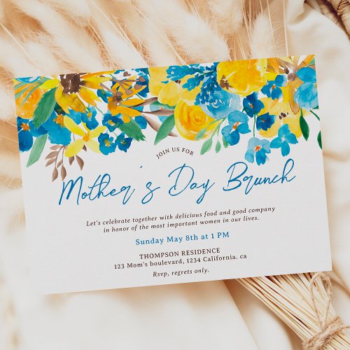 Rustic sunflower floral script mothers day brunch invitation