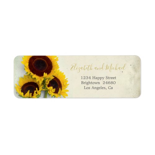 Rustic Sunflower Floral Simple Gold Address Label