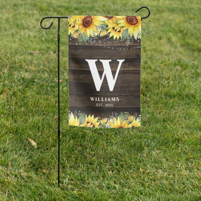 Rustic Sunflower Floral String Lights Personalized Garden Flag (In SItu)
