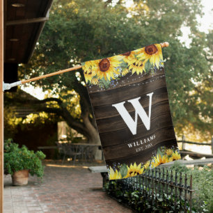 Rustic Sunflower Floral String Lights Personalized House Flag