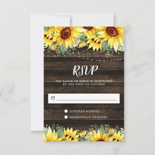 Rustic Sunflower Floral String Lights RSVP Card
