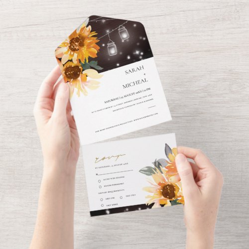 RUSTIC SUNFLOWER FLORAL STRING LIGHTS WEDDING  ALL ALL IN ONE INVITATION
