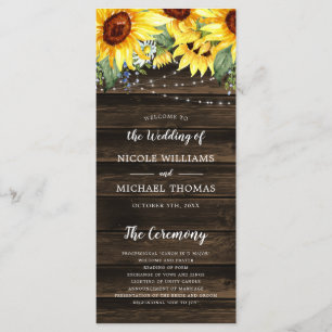 Rustic Sunflower Floral String Lights Wedding Program