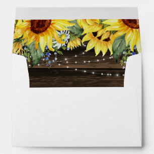Rustic Sunflower Floral String Lights White Envelope