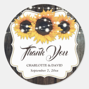 Rustic Sunflower Floral Thank You Classic Round Sticker