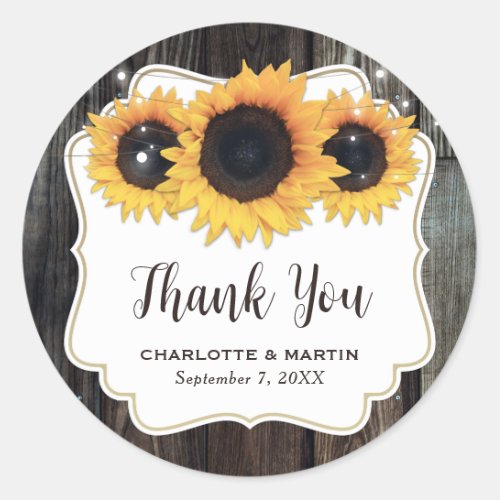 Rustic Sunflower Floral Thank You Classic Round Sticker