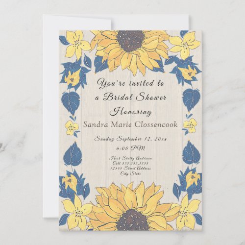 Rustic Sunflower floral Wedding Bridal Shower  Inv Invitation