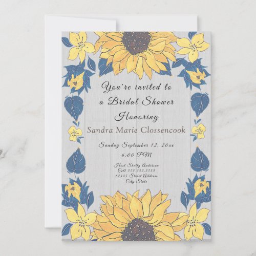 Rustic Sunflower floral Wedding Bridal Shower  Invitation