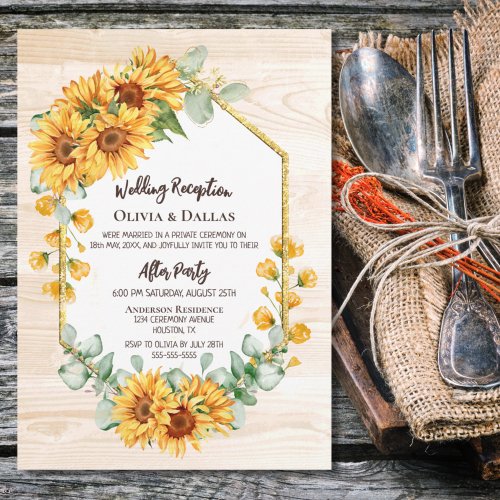 Rustic Sunflower Floral Wedding Reception Invitation