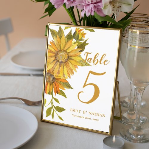 Rustic Sunflower  Floral Wedding Table Number
