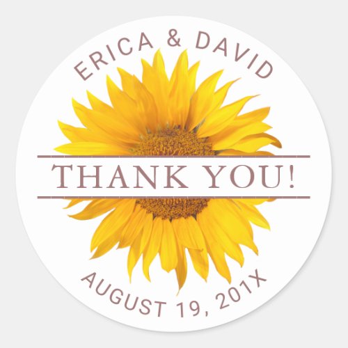 Rustic Sunflower Floral Wedding Thank You Classic Round Sticker