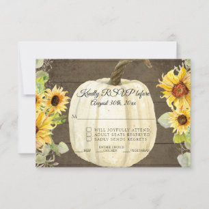 Rustic Sunflower Floral White Pumpkin Wood RSVP Card