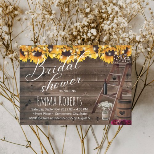 Rustic Sunflower Floral Wine Barrel Bridal Shower Invitation