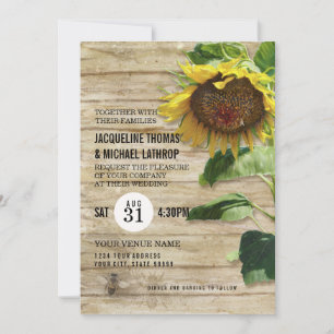 Rustic Sunflower Floral Wooden Fence Bee Hive Invitation