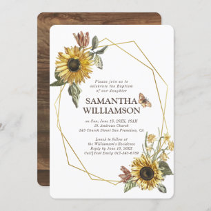 Rustic Sunflower Florals Baptism Invitation