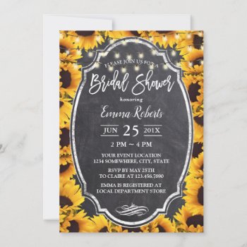Rustic Sunflower Frame Chalkboard Bridal Shower Invitation by myinvitation at Zazzle